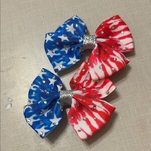 Patriotic Kids Hair Bow Set - Red and Blue